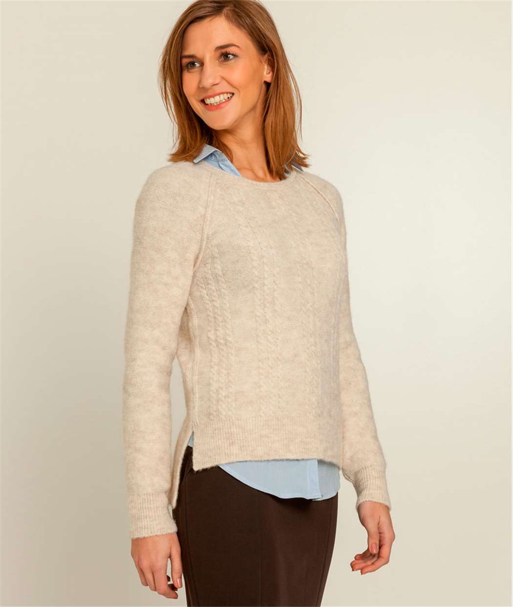  Pull  femme  torsad  avec laine BEIGE Grain de Malice