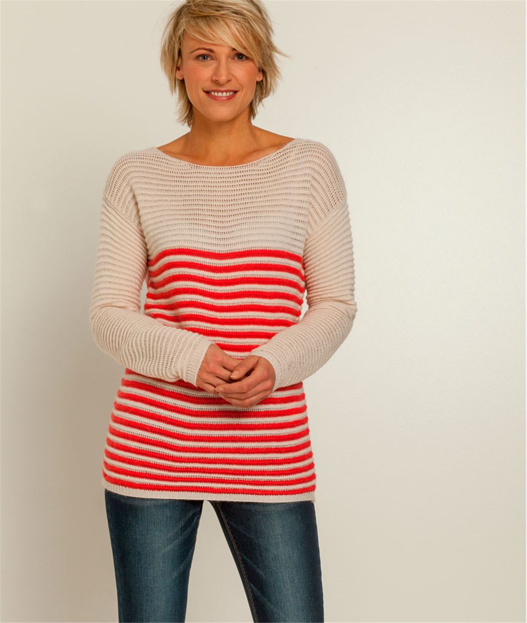 Pull femme marinière mohair ROUGE