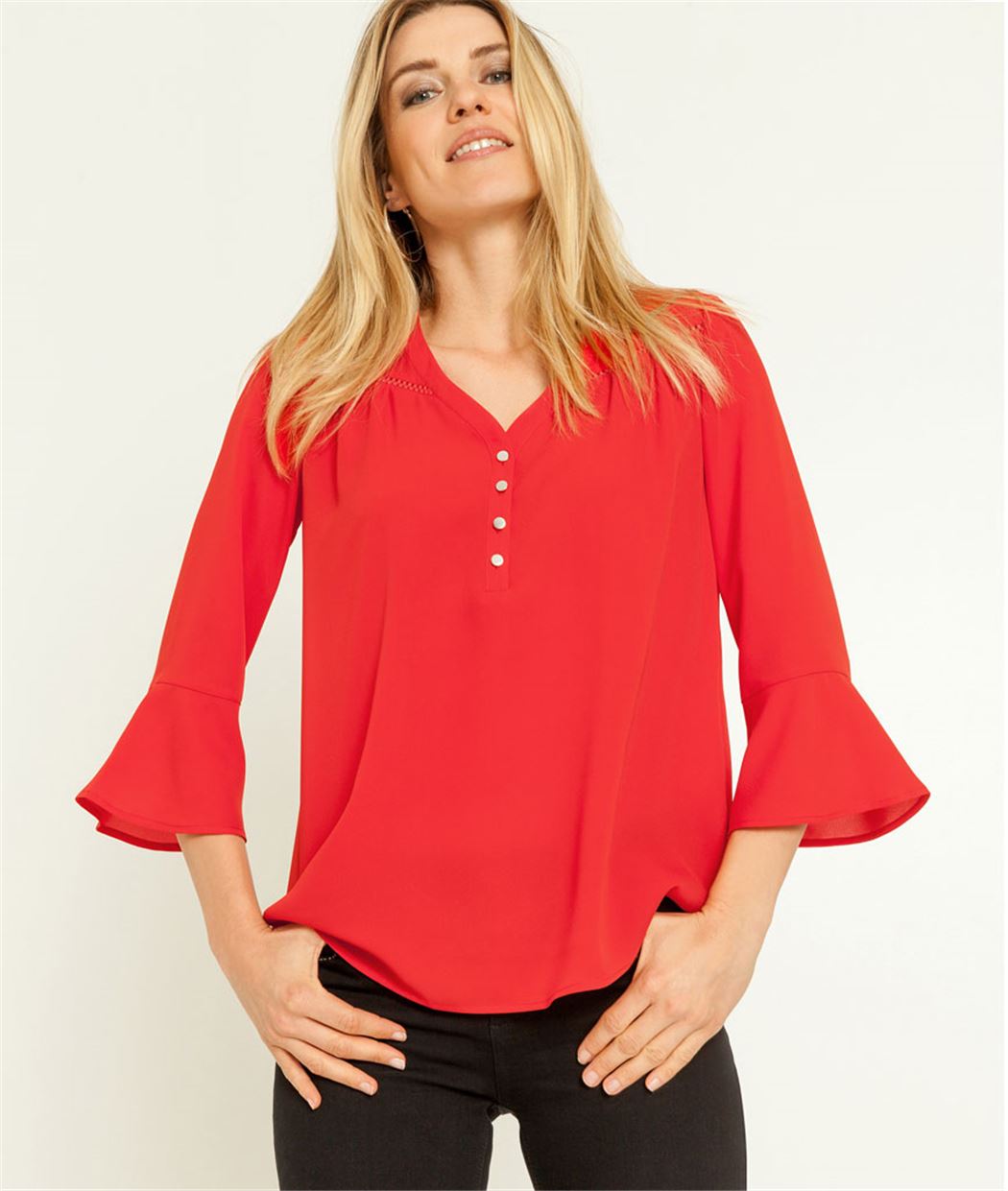 Chemise femme manches à volants ROUGE - Grain de Malice