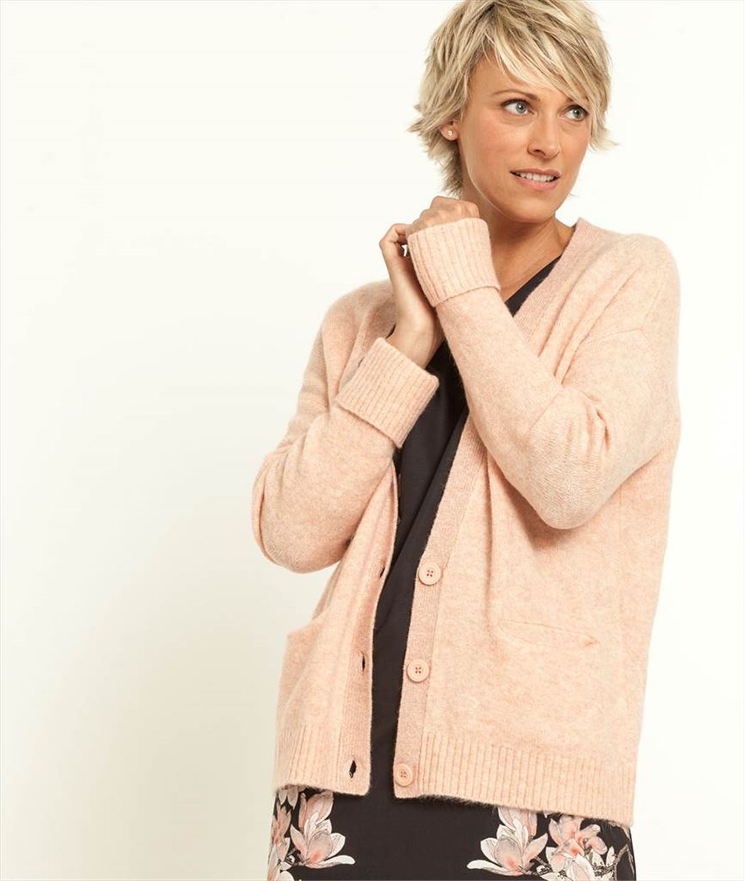 Gilet femme ample et gros bouton CORAIL