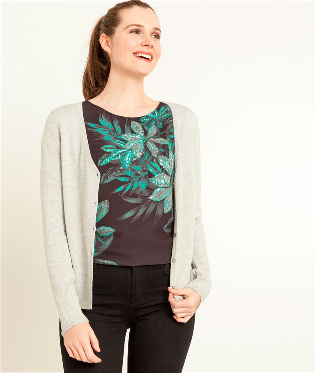 Gilet fin femme détail lurex GRIS
