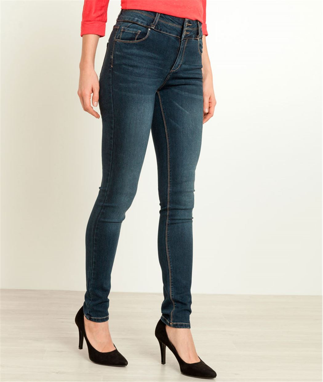 Jean femme taille haute coupe slim DARK STONE
