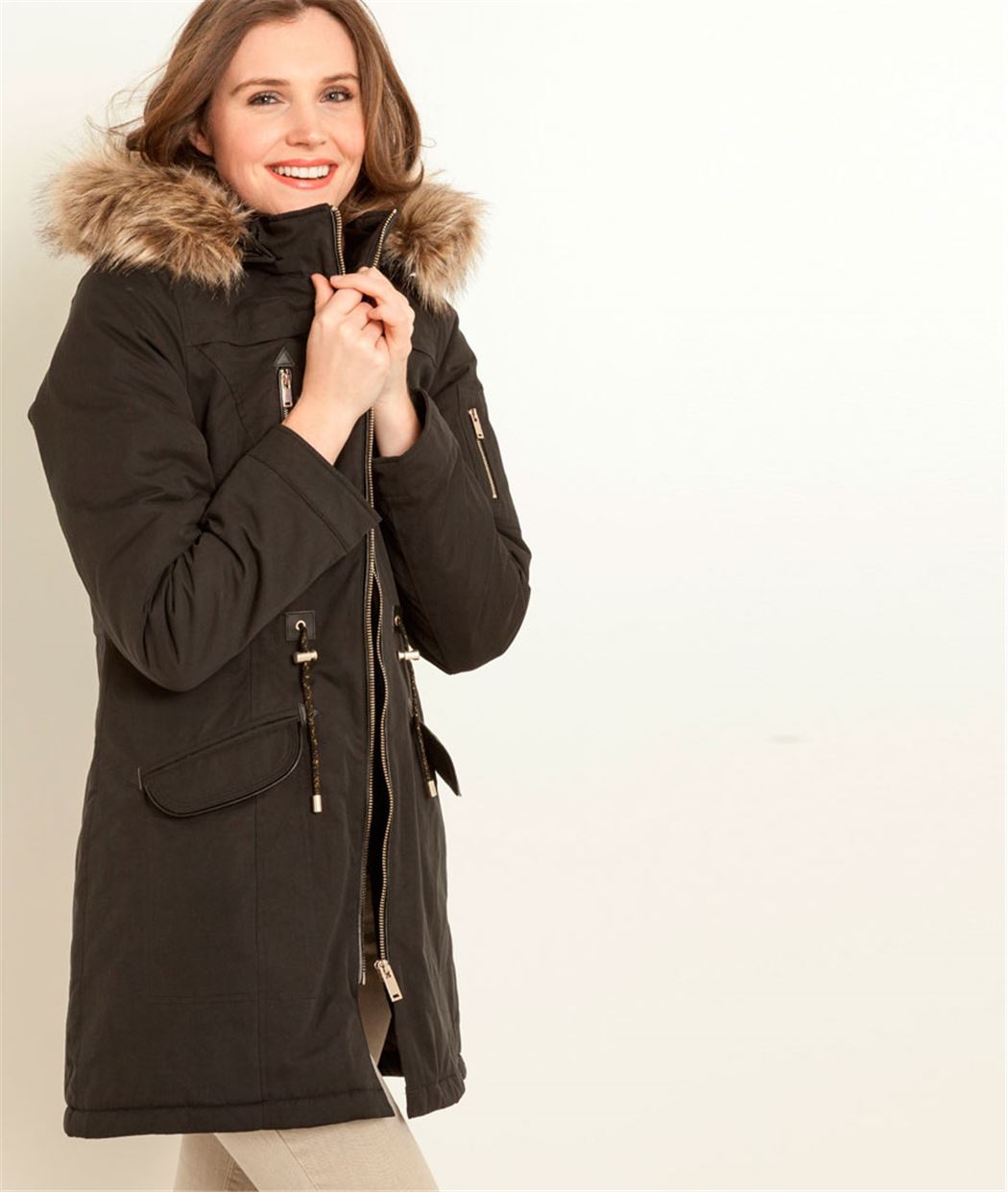 Parka femme capuche fausse fourrure NOIR