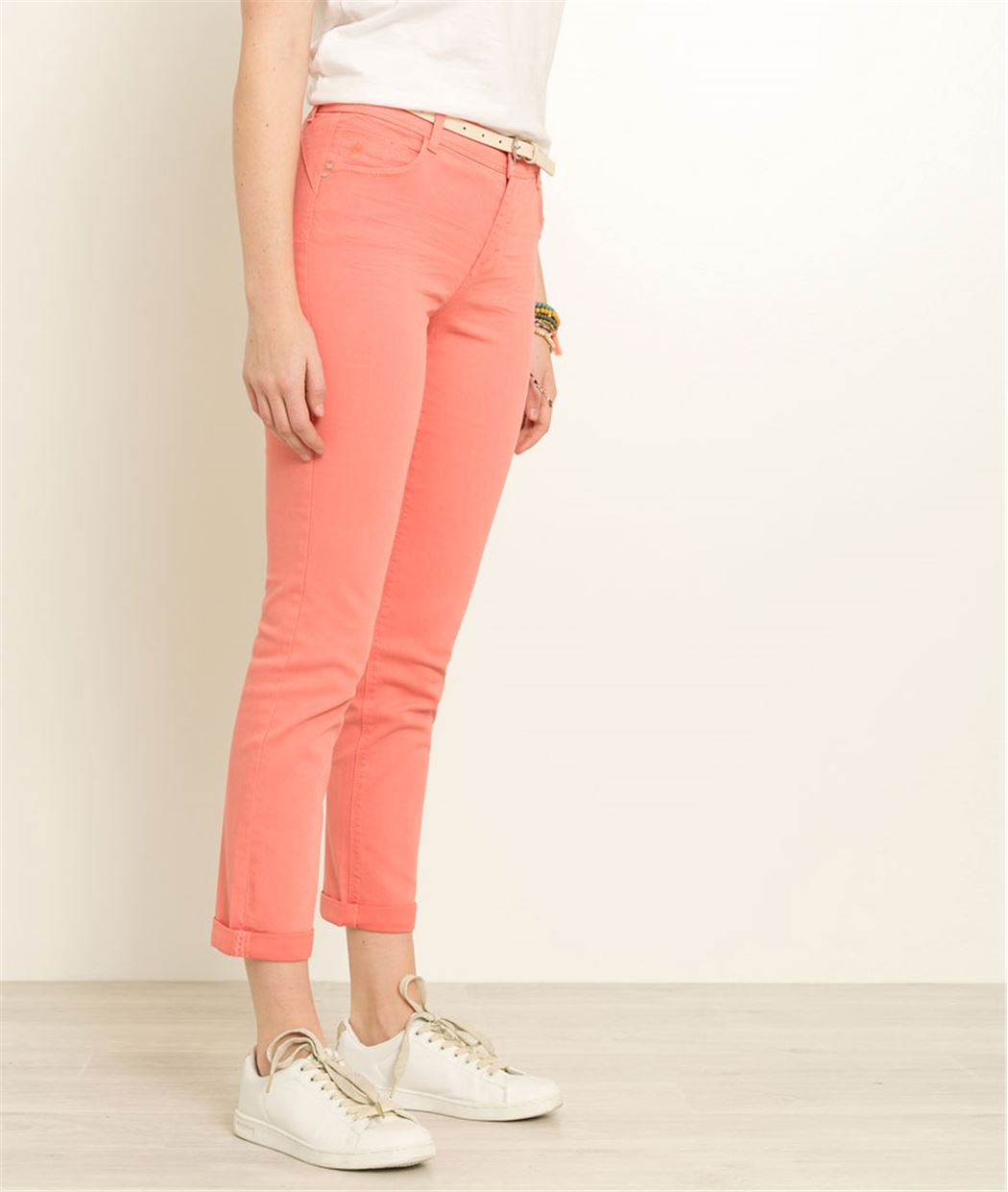 Jean femme couleur raccourci COQUELICOT