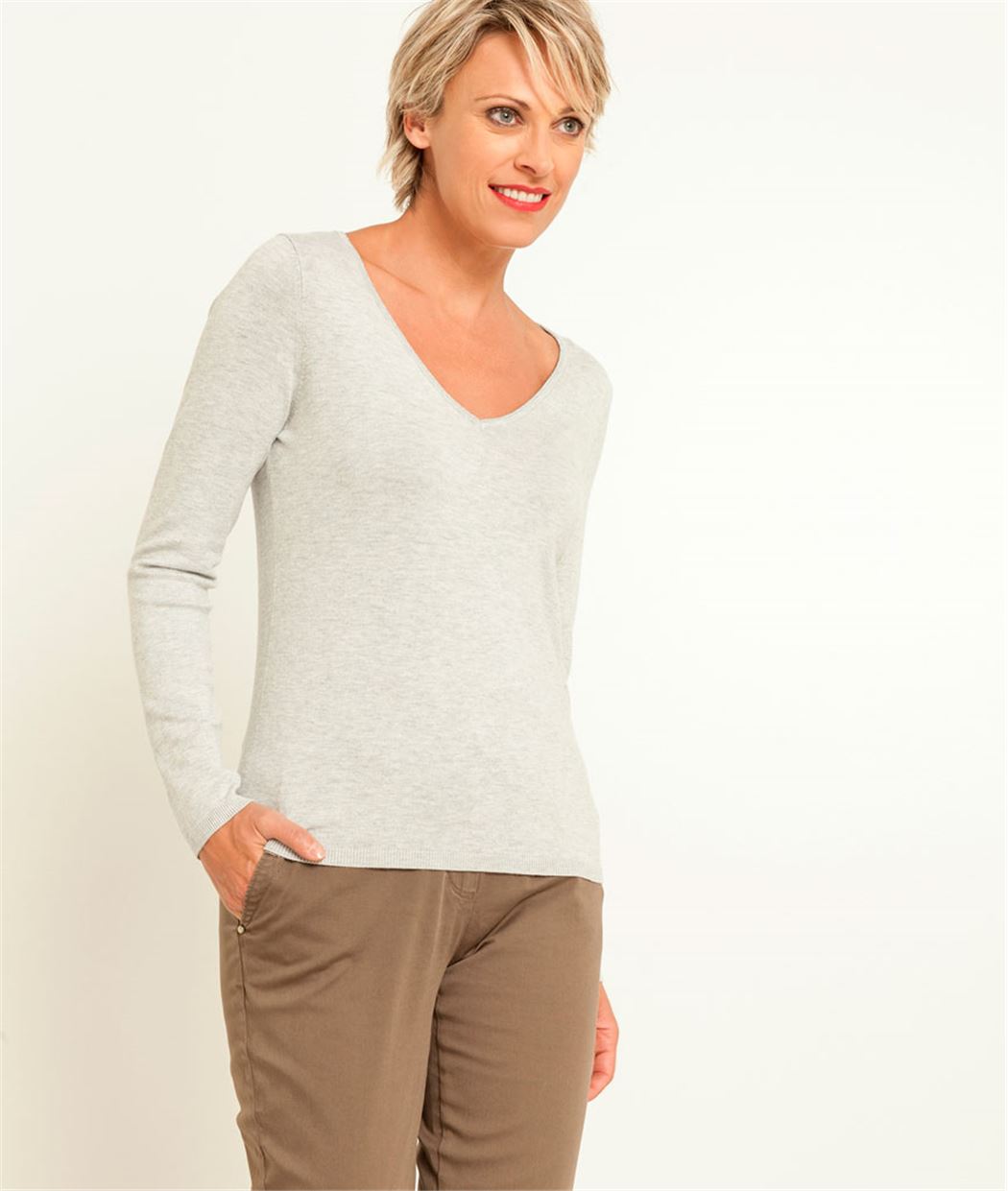 Pull basic femme détail lurex GRIS