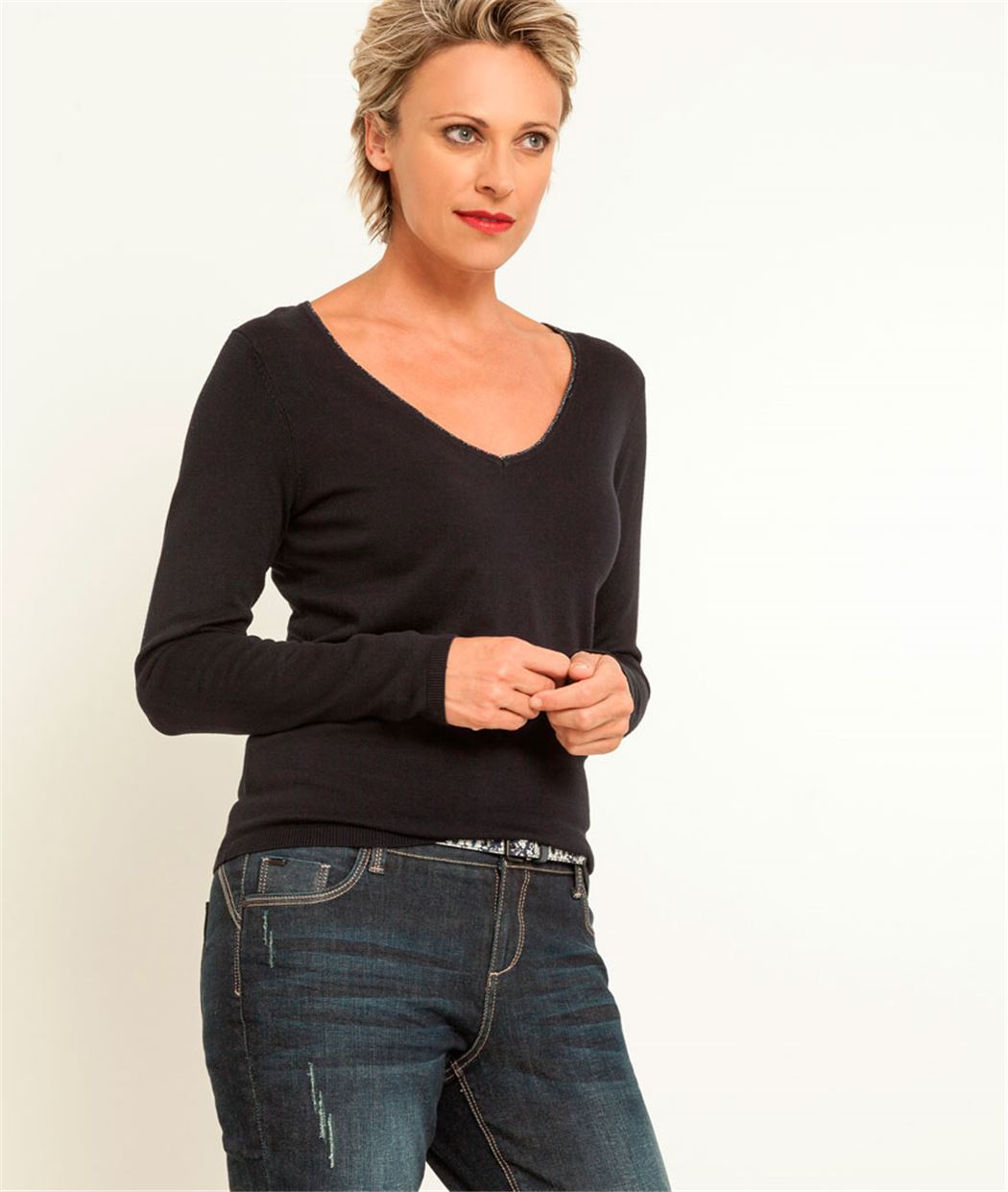 Pull basic femme détail lurex MARINE