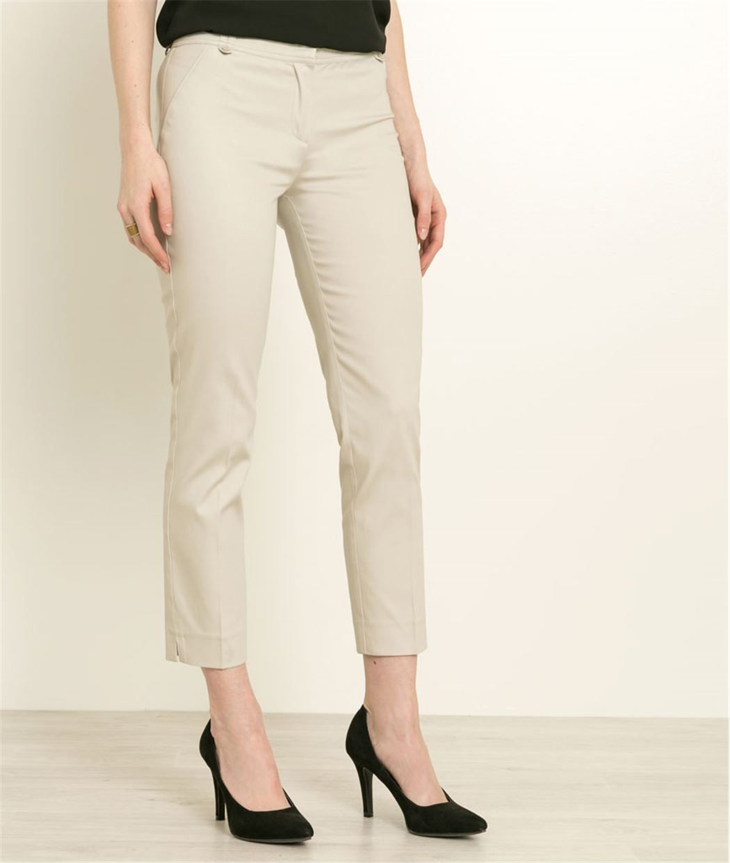 Pantalon femme 7/8 satin de coton BEIGE