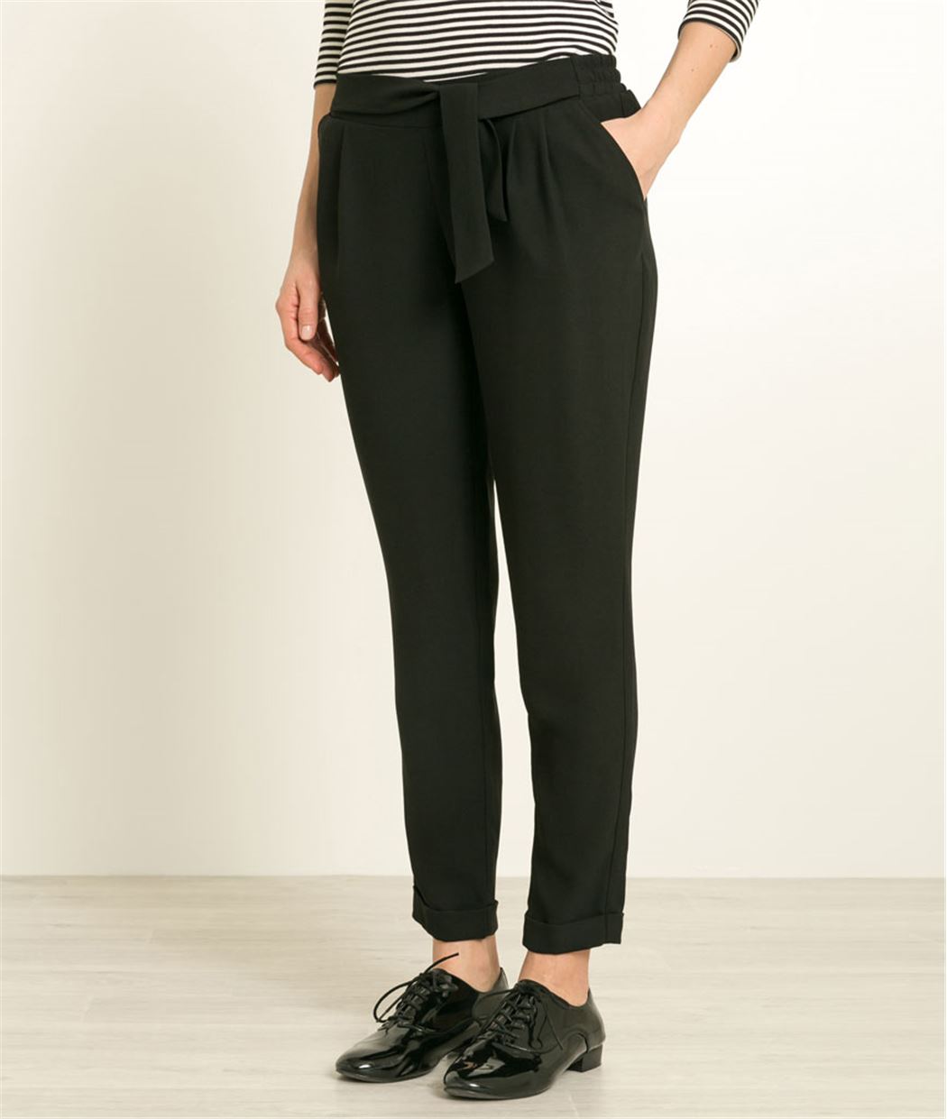 Pantalon femme fluide ceinture fantaisie NOIR