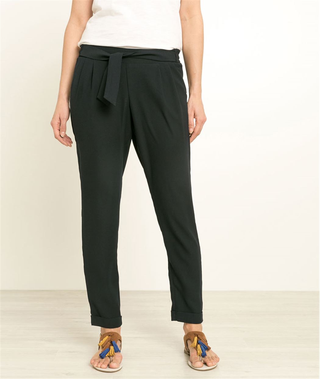 Pantalon femme fluide ceinture fantaisie MARINE