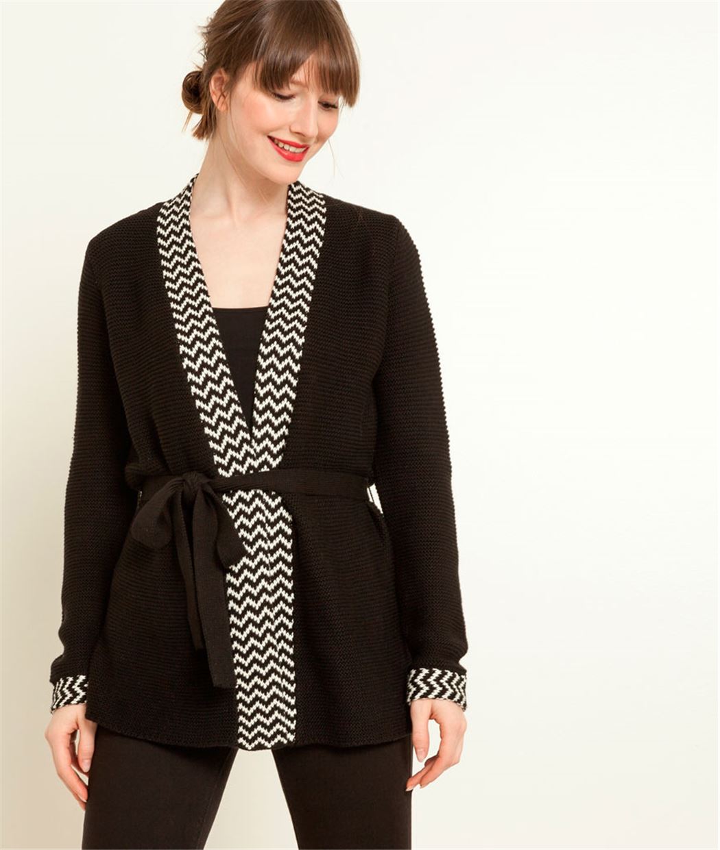 Gilet femme ceinturé bicolore NOIR
