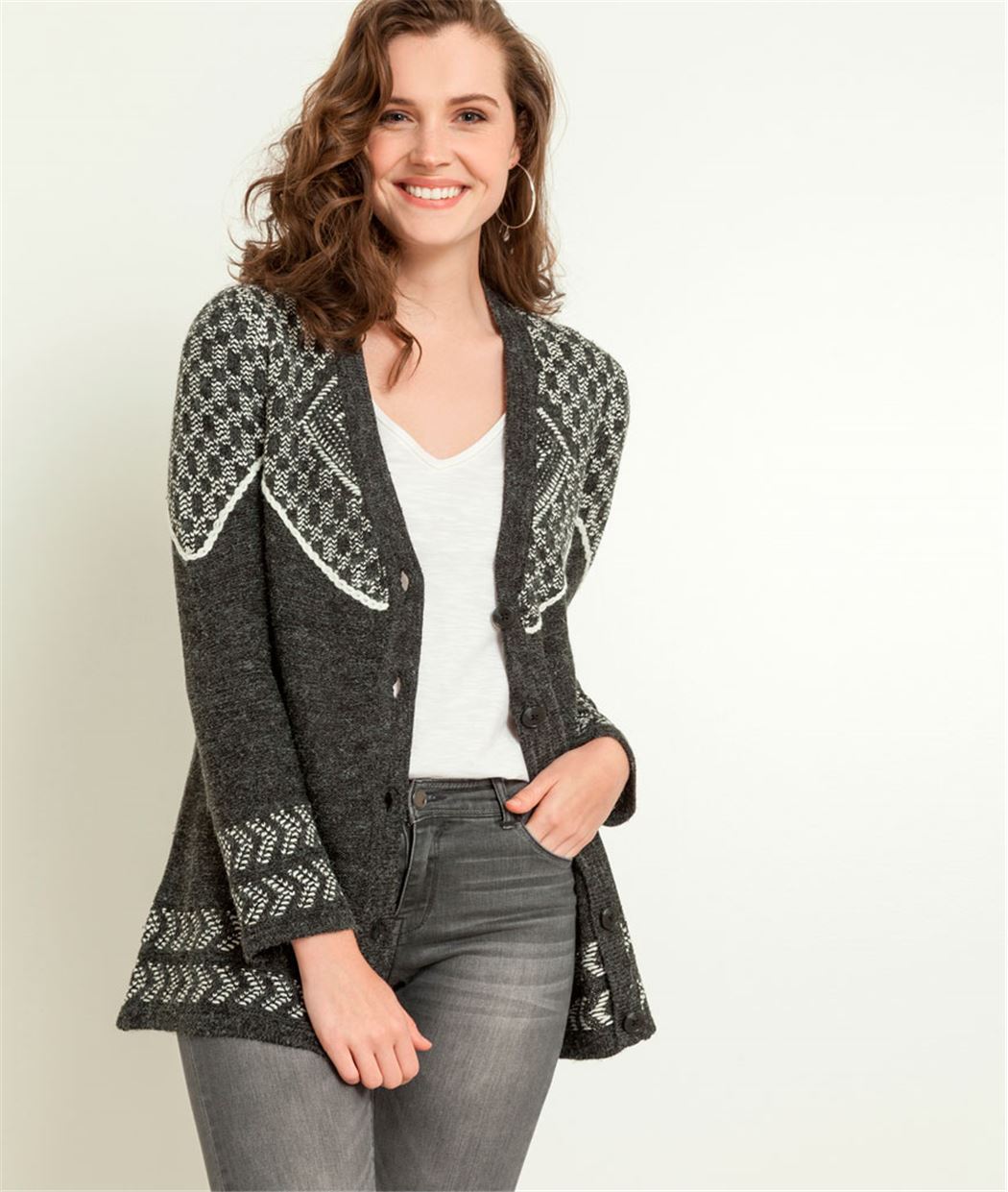 Long gilet femme jacquard GRIS
