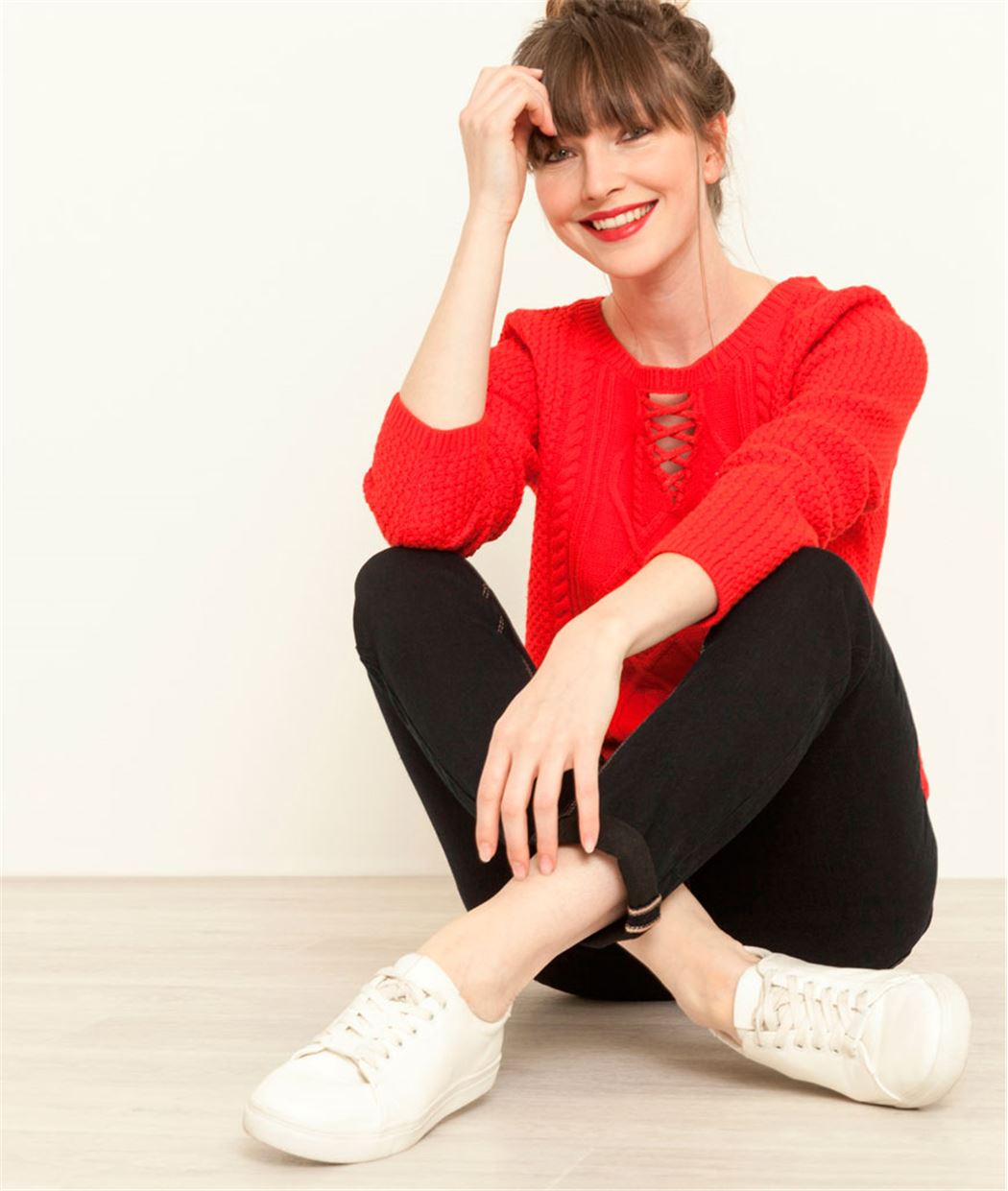 Pull femme torsadé ROUGE