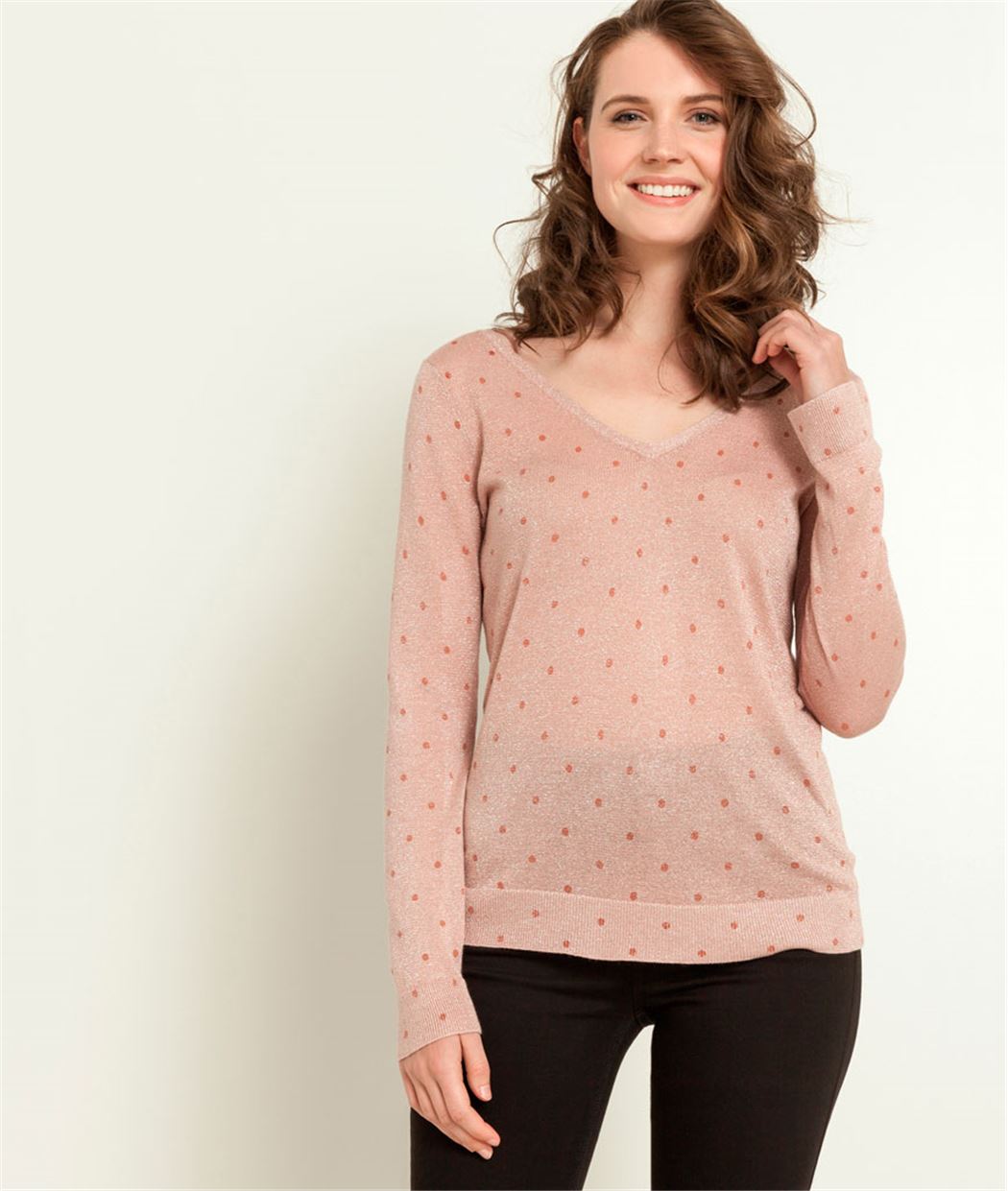 Pull femme dos V et imprimé pois ROSE