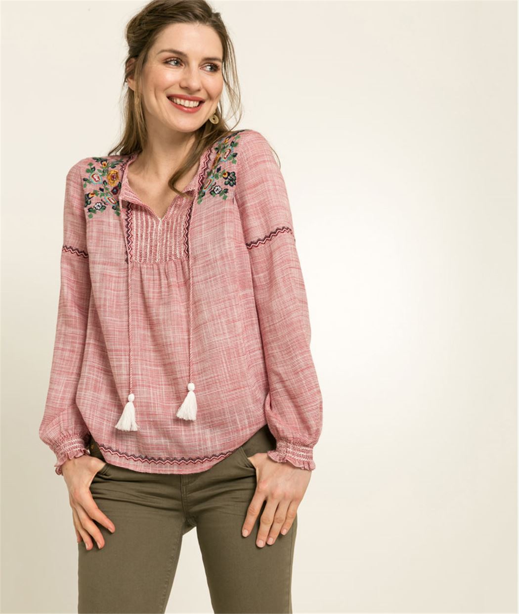 Chemisier femme broderie ROUGE