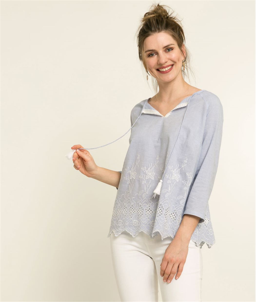 Chemisier femme broderie Anglaise BLEU