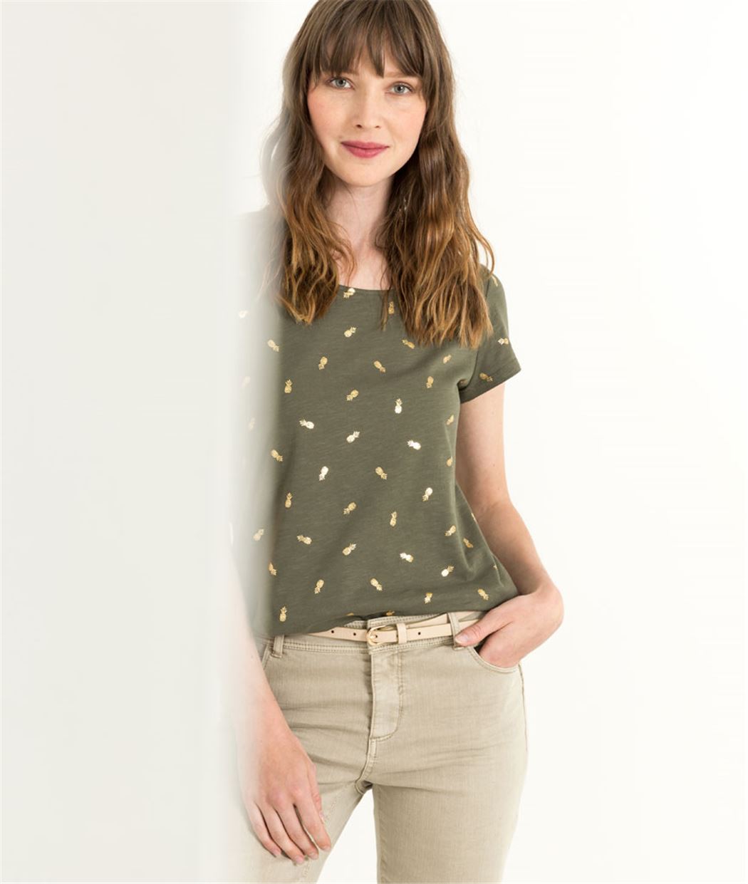 T-shirt femme imprimé micro motifs KAKI