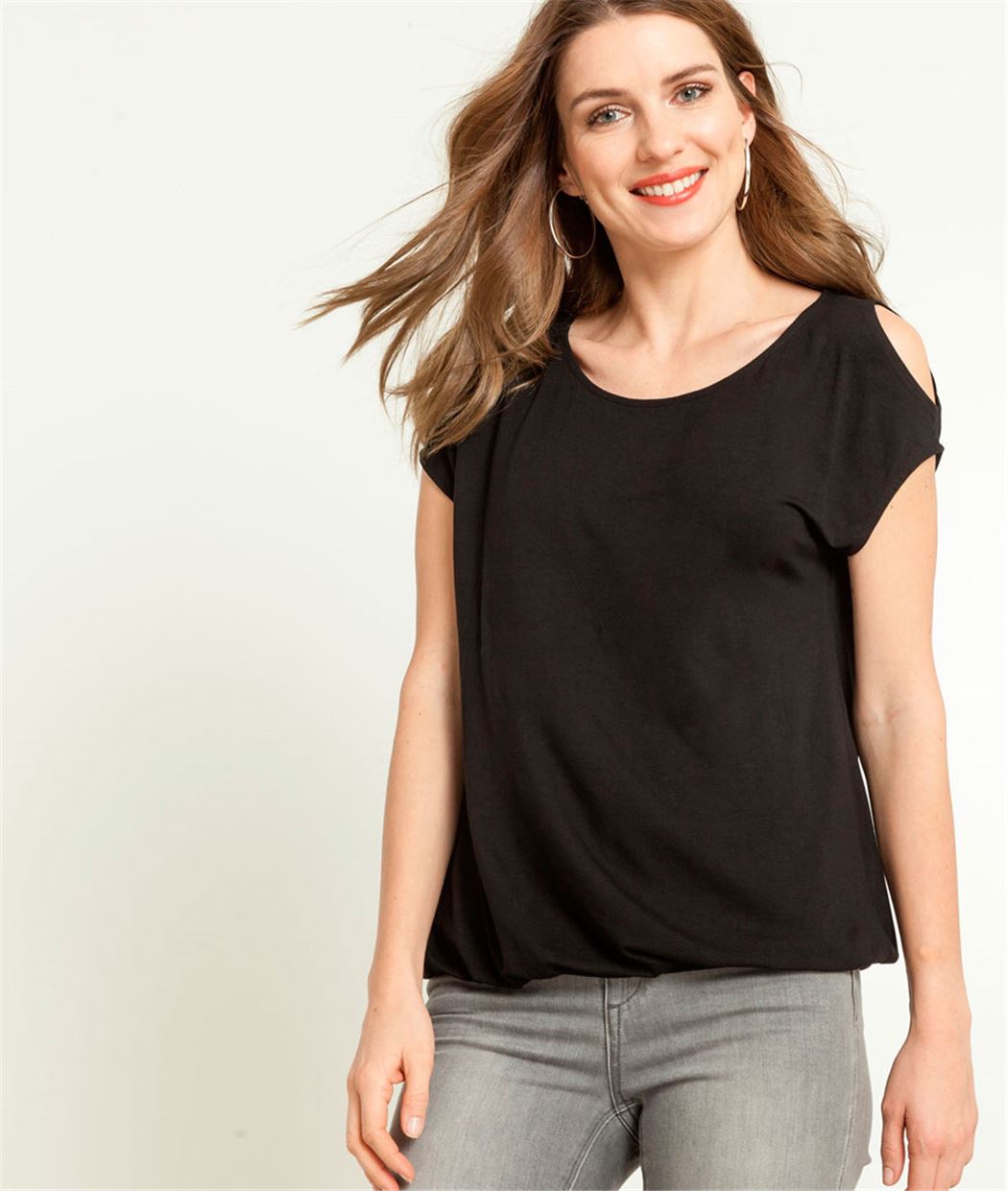 T-shirt femme épaules ouvertes NOIR
