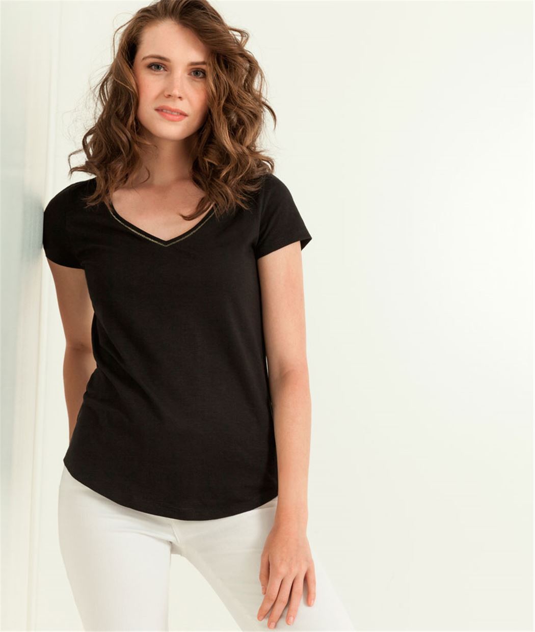 T-shirt femme uni manches courtes NOIR