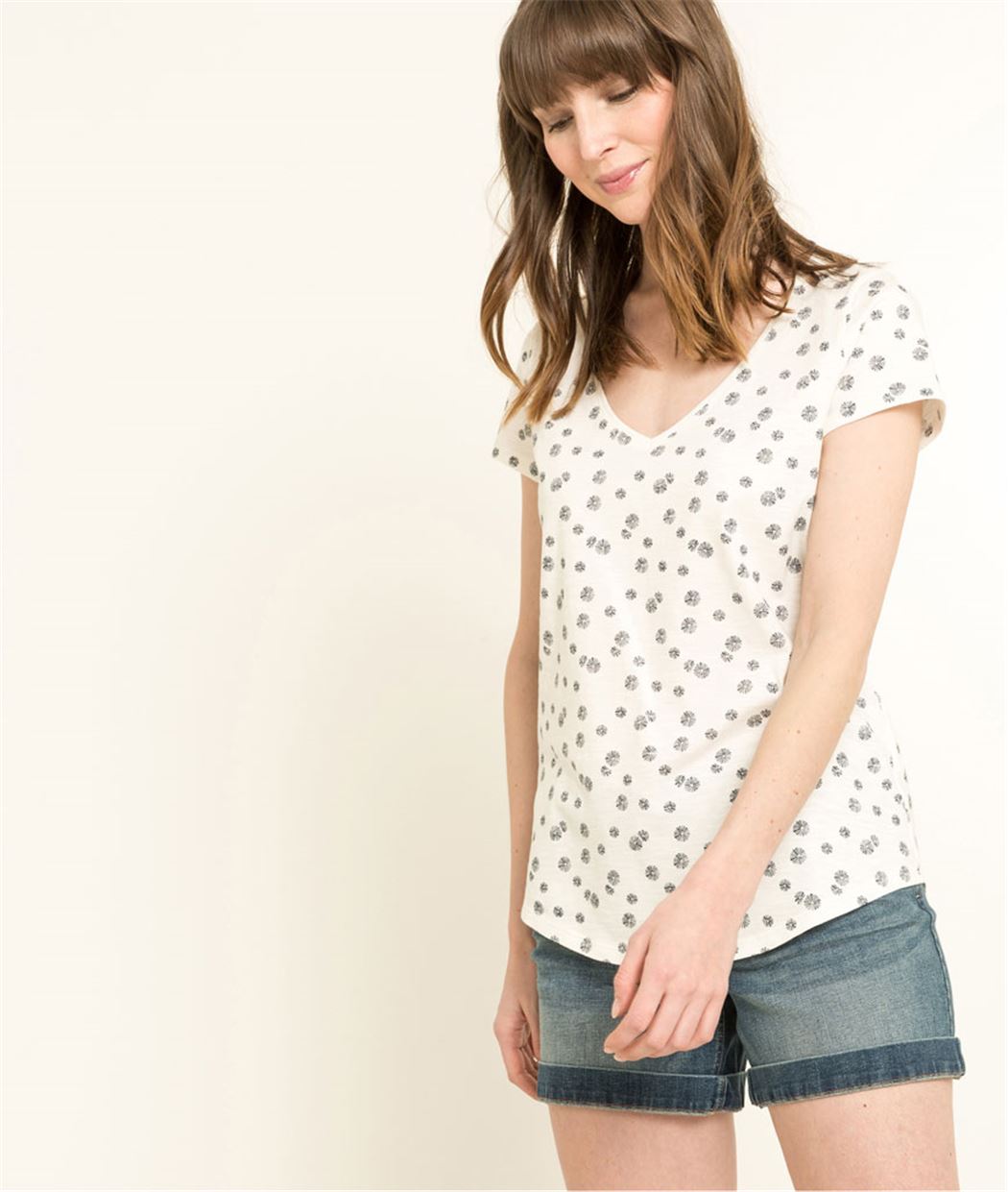 T-shirt femme manches courtes imprimé ECRU