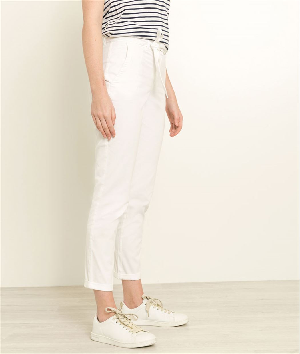 Pantalon femme chino ceinturé BLANC