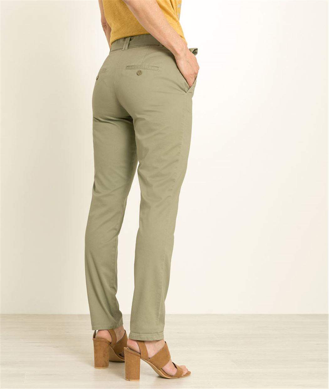 Pantalon femme chino ceinturé KAKI