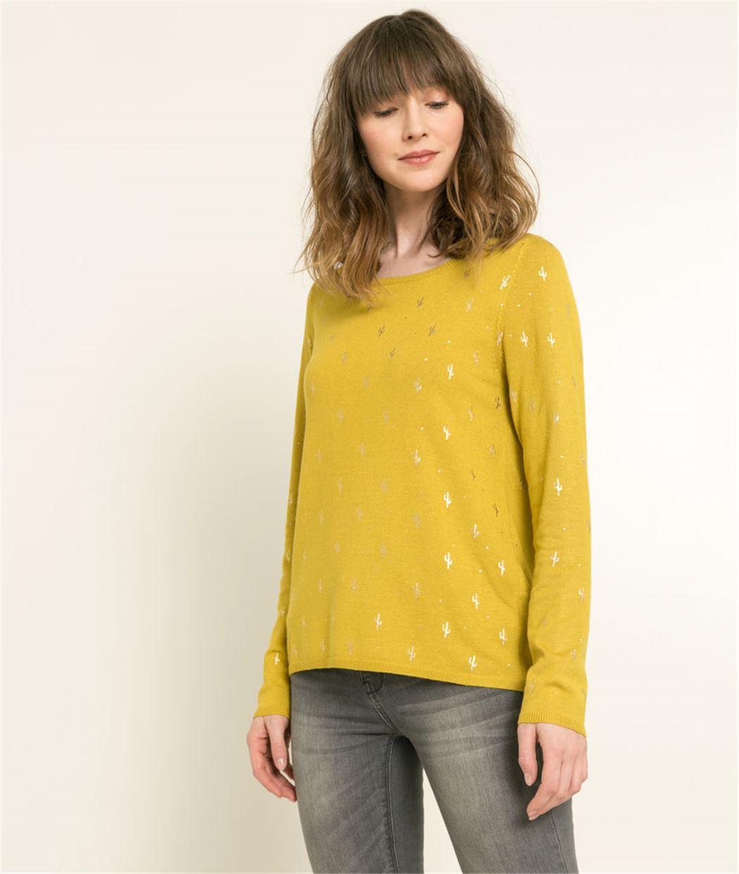 Pull femme imprimé cactus CITRINE
