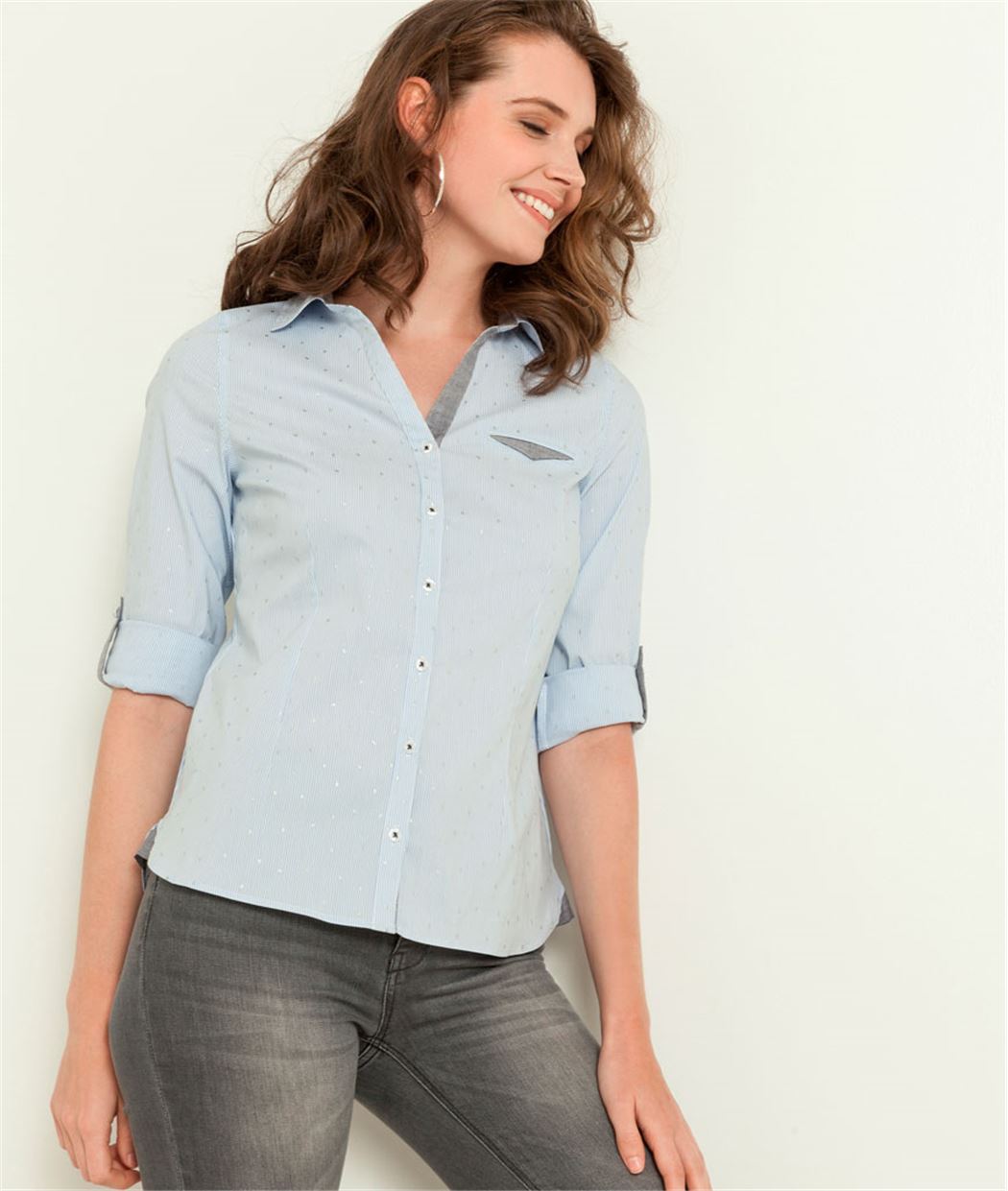 Chemisier structuré femme et pois lurex RAYURE BLEU