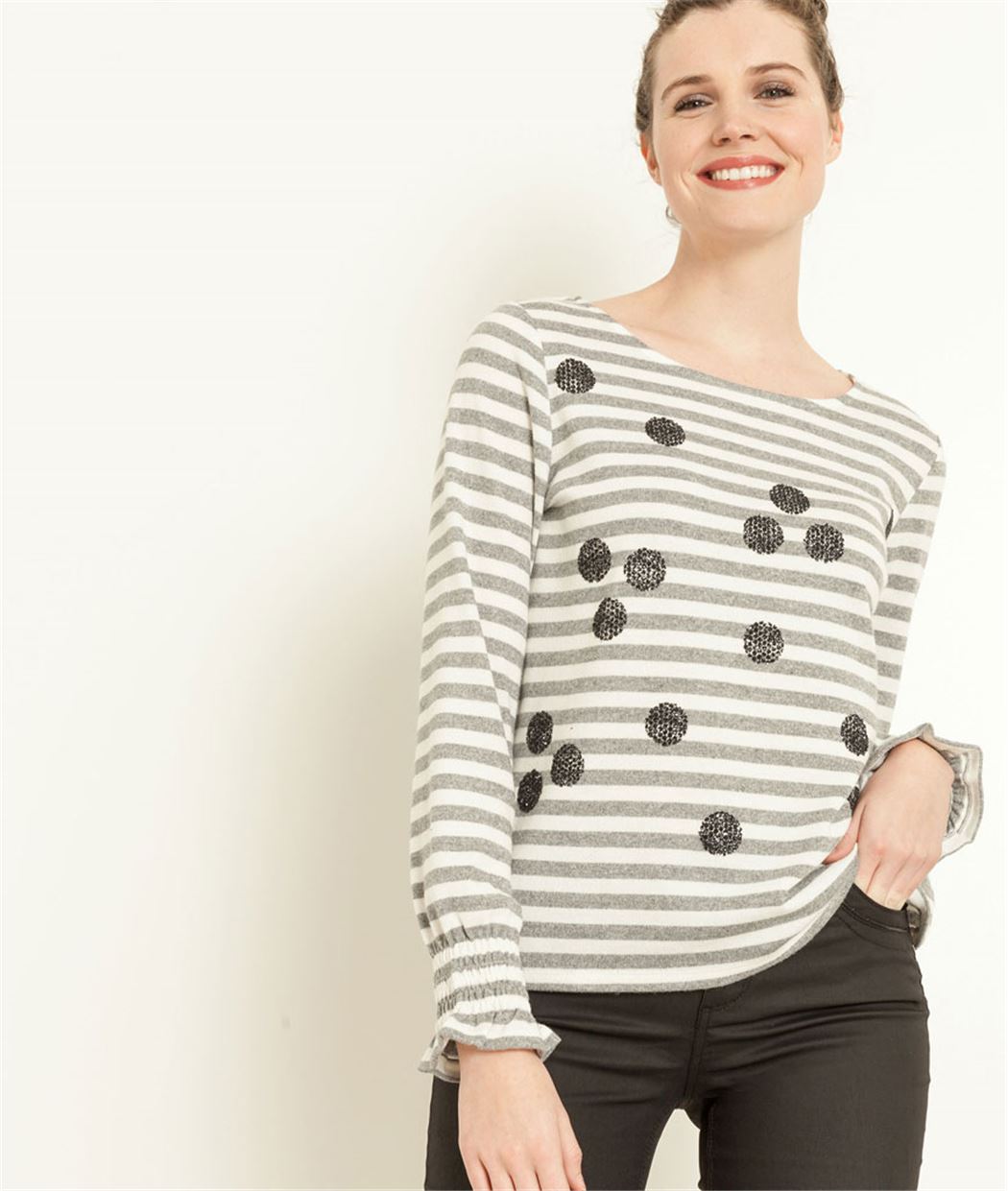 T-shirt maille grattée rayé ECRU