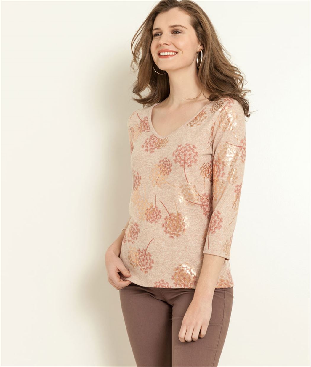 T-shirt femme imprimé motif floral ROSE