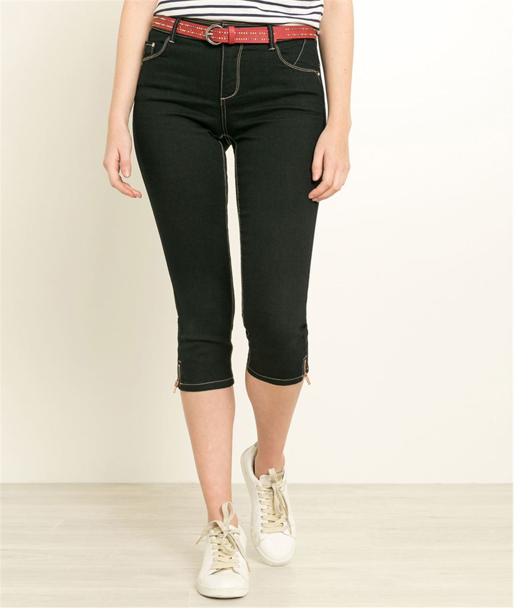 Corsaire femme en jean avec zip BLUE BLACK