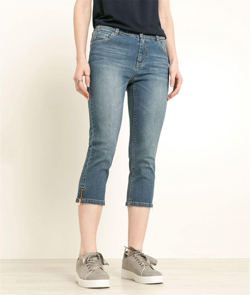 Corsaire femme en jean avec zip STONE