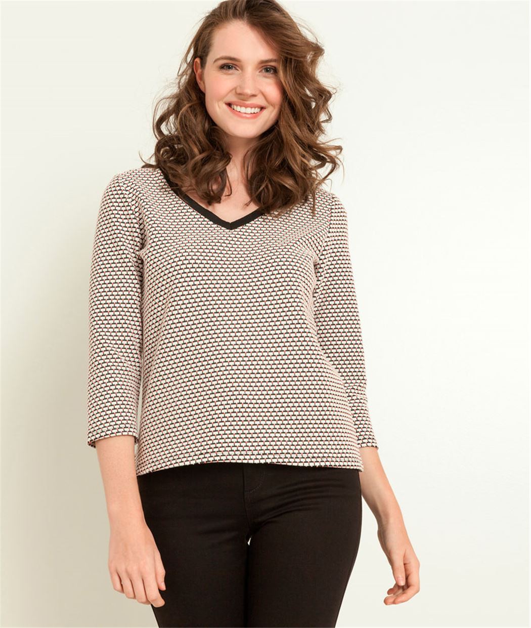 Sweat femme jacquard imprimé ECRU