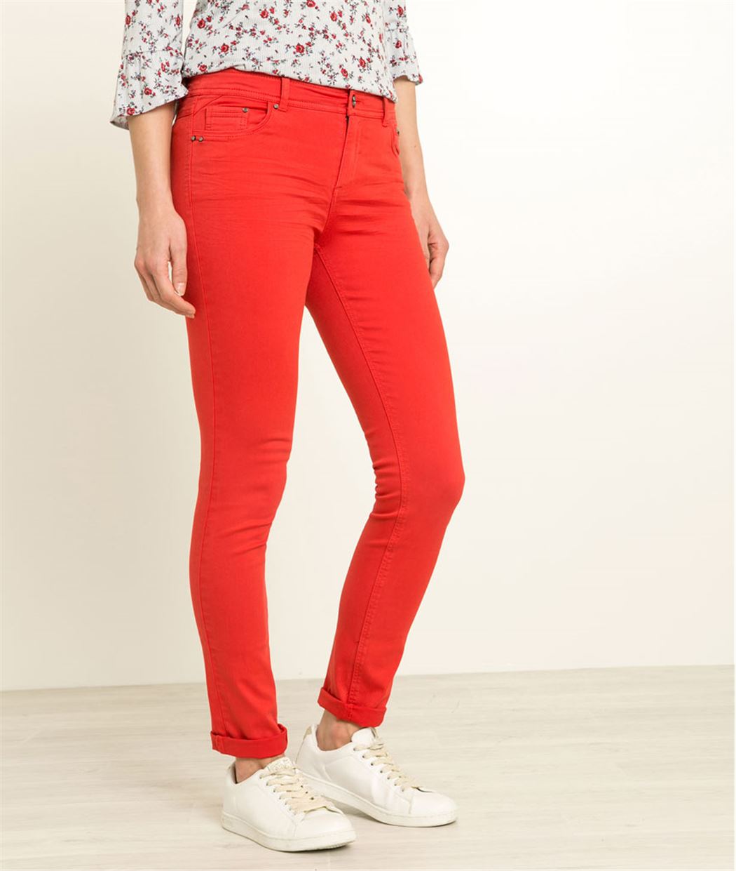 Jean slim raccourci femme rouge ROUGE