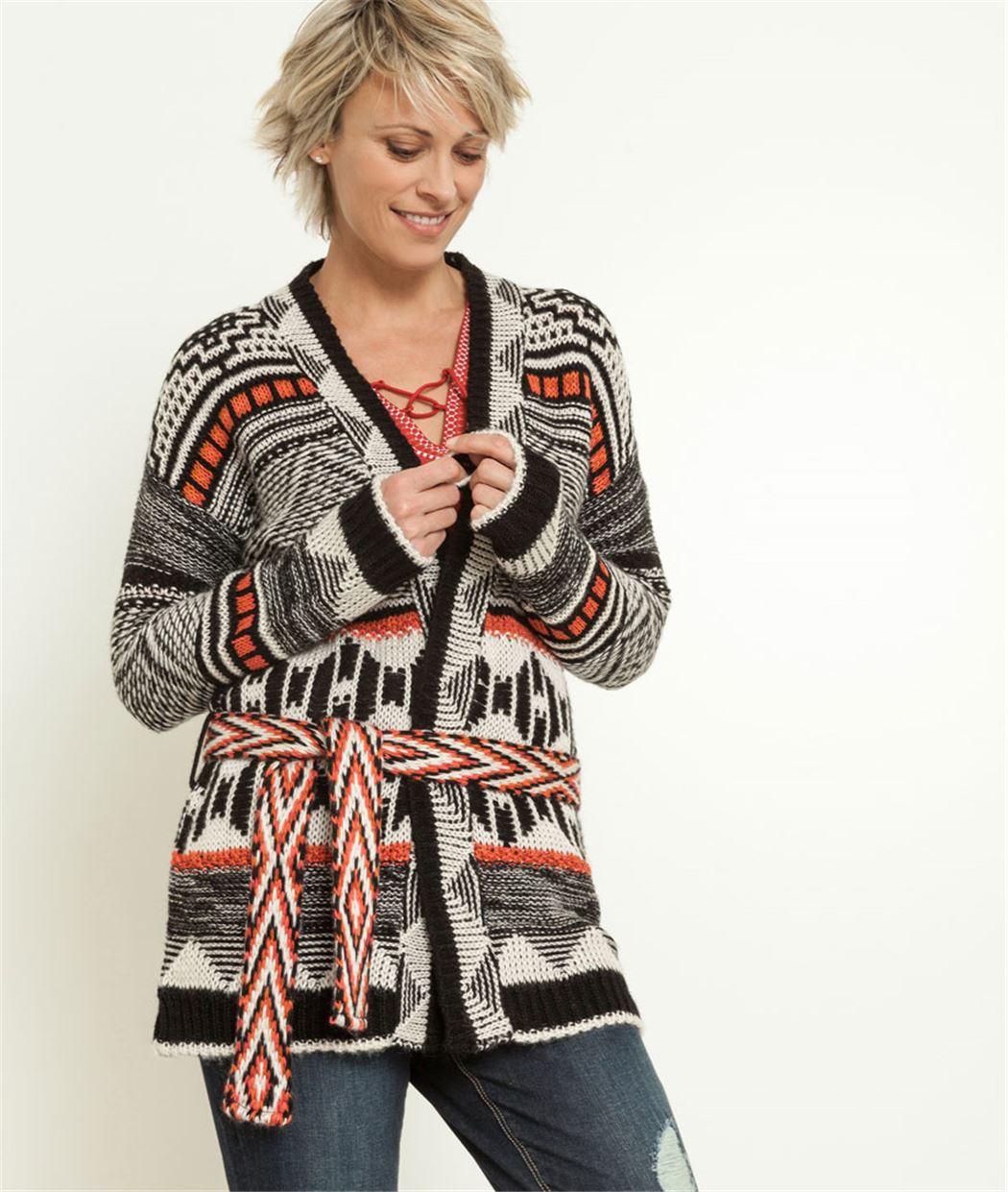 Gilet femme ceinturé multicolore MULTICOLORE