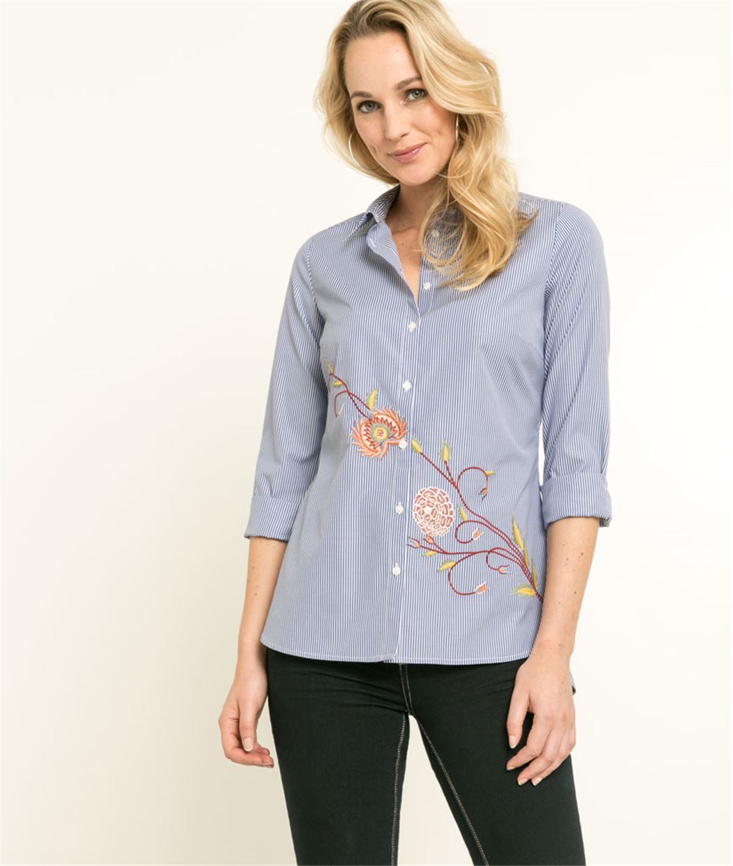 Chemisier femme structuré et broderie BLEU