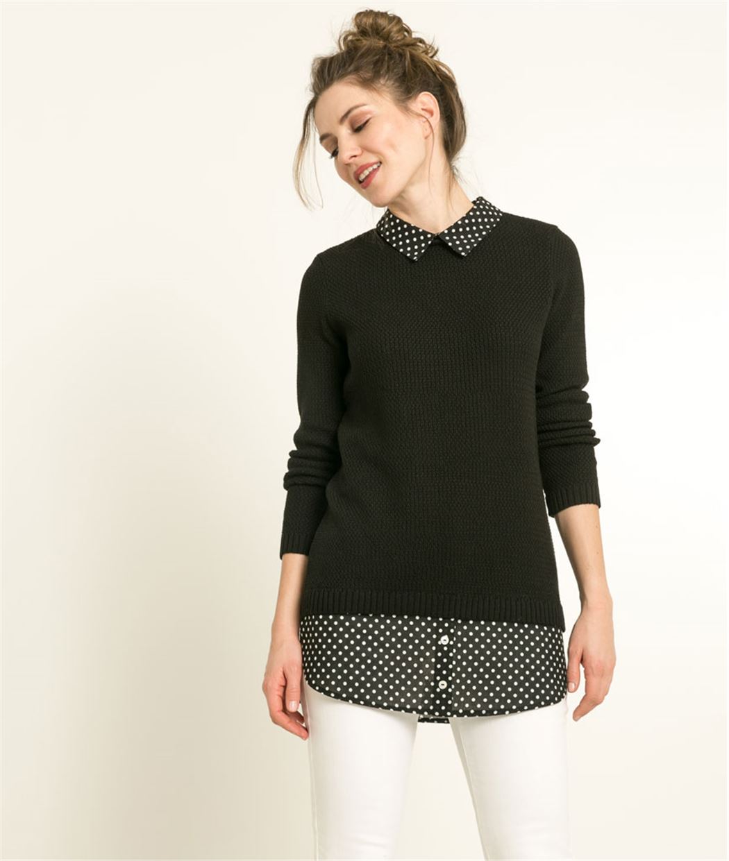 Pull femme fin 2 en 1 NOIR