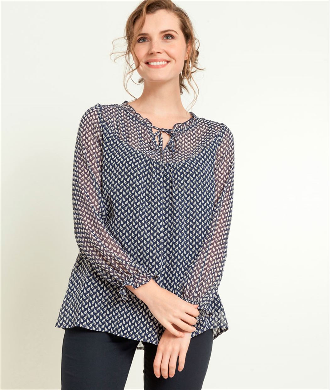 Chemisier femme fluide imprimé BLEU