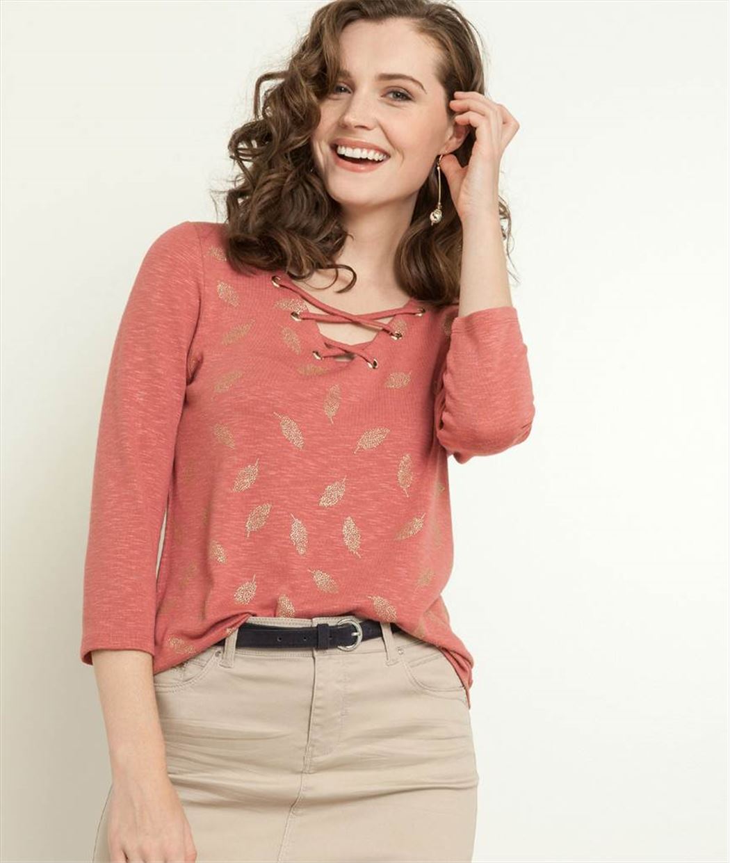 T-shirt femme imprimé plumes dorées BLUSH