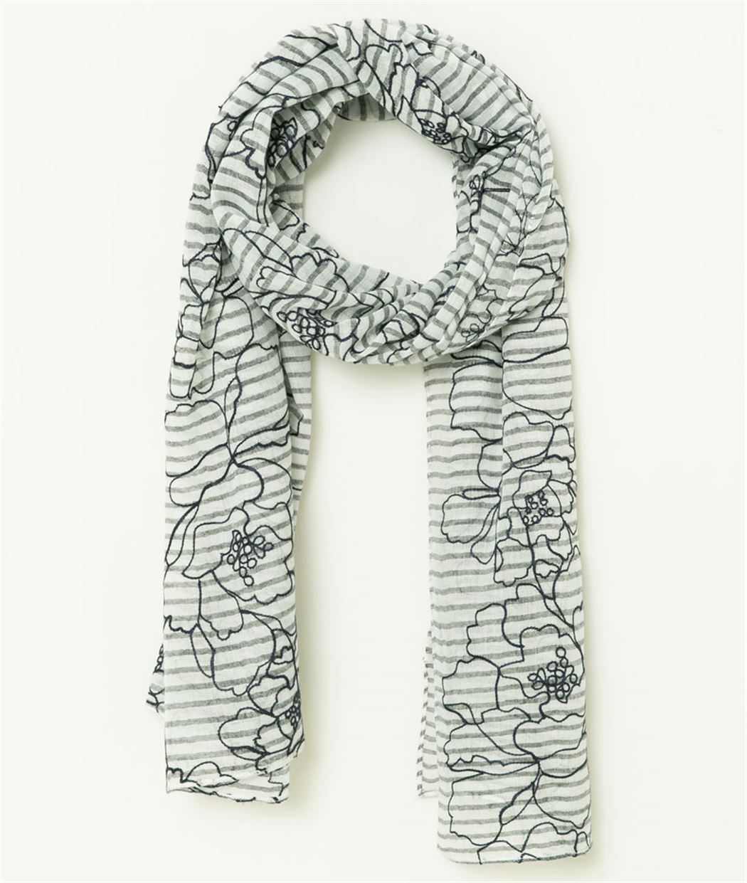 Foulard femme rayures et broderie MARINE
