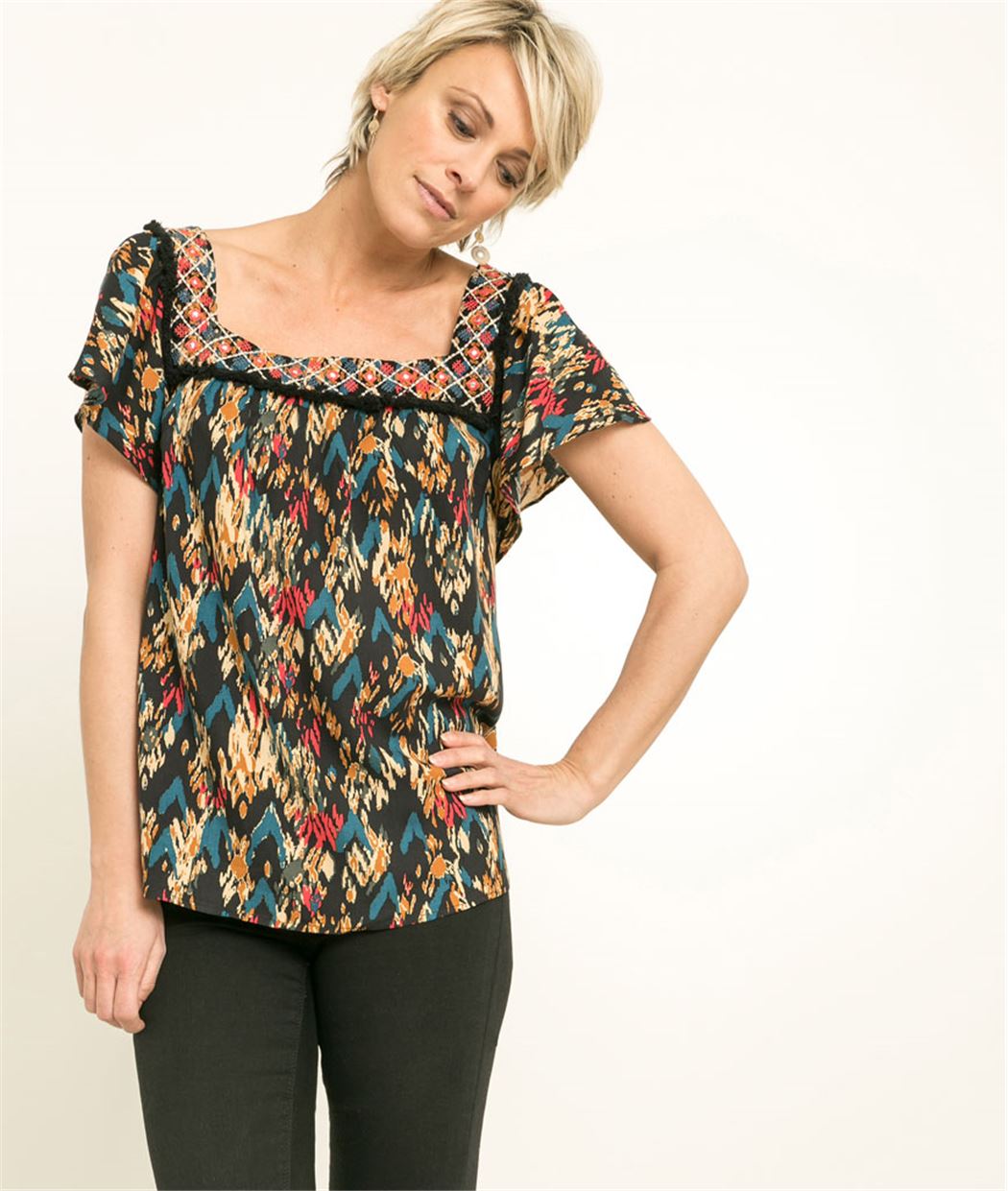 Chemisier femme encolure fantaisie MULTICOLORE