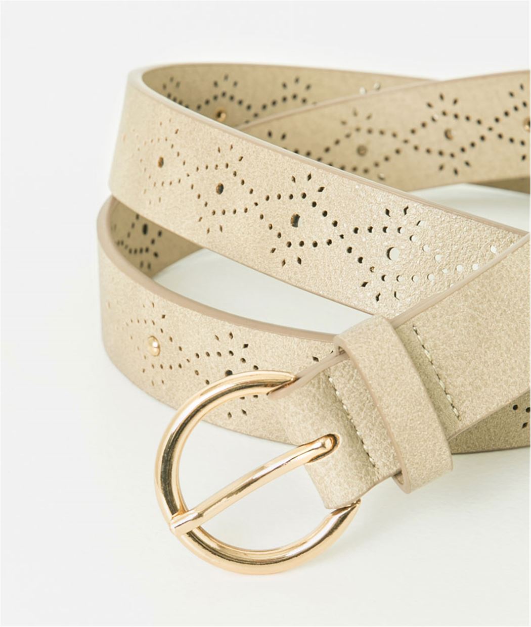 Ceinture femme perforée et studs BEIGE