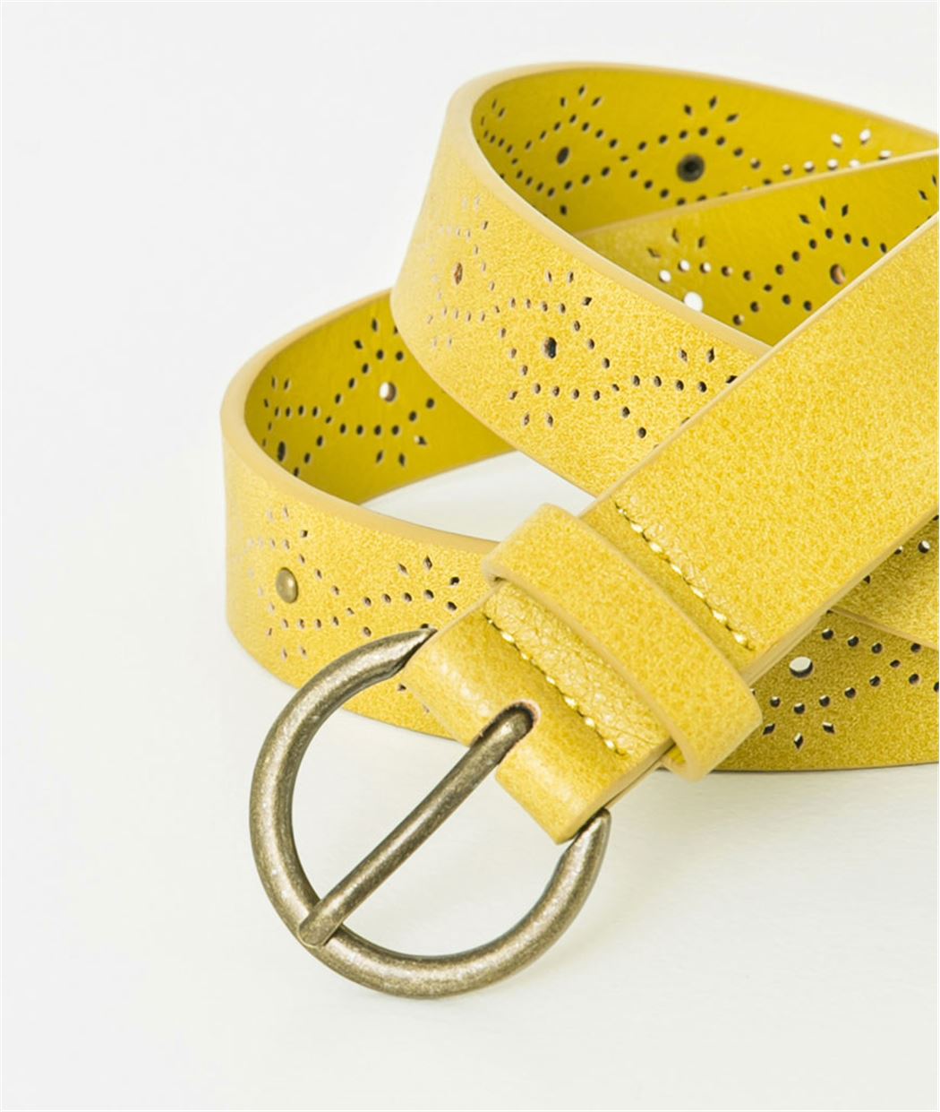 Ceinture femme perforée et studs JAUNE