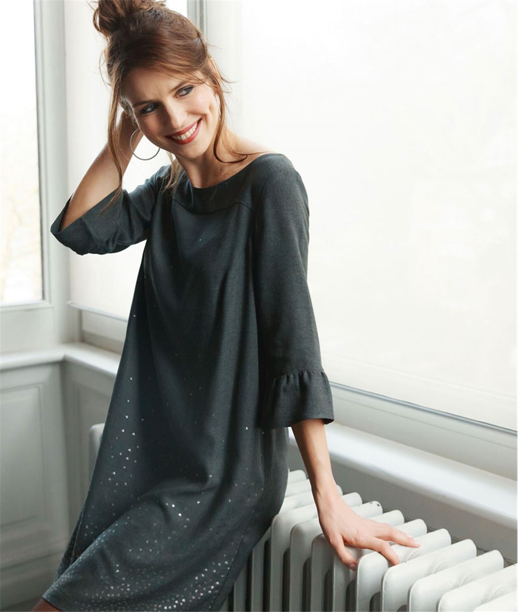Robe manches volantées GRIS