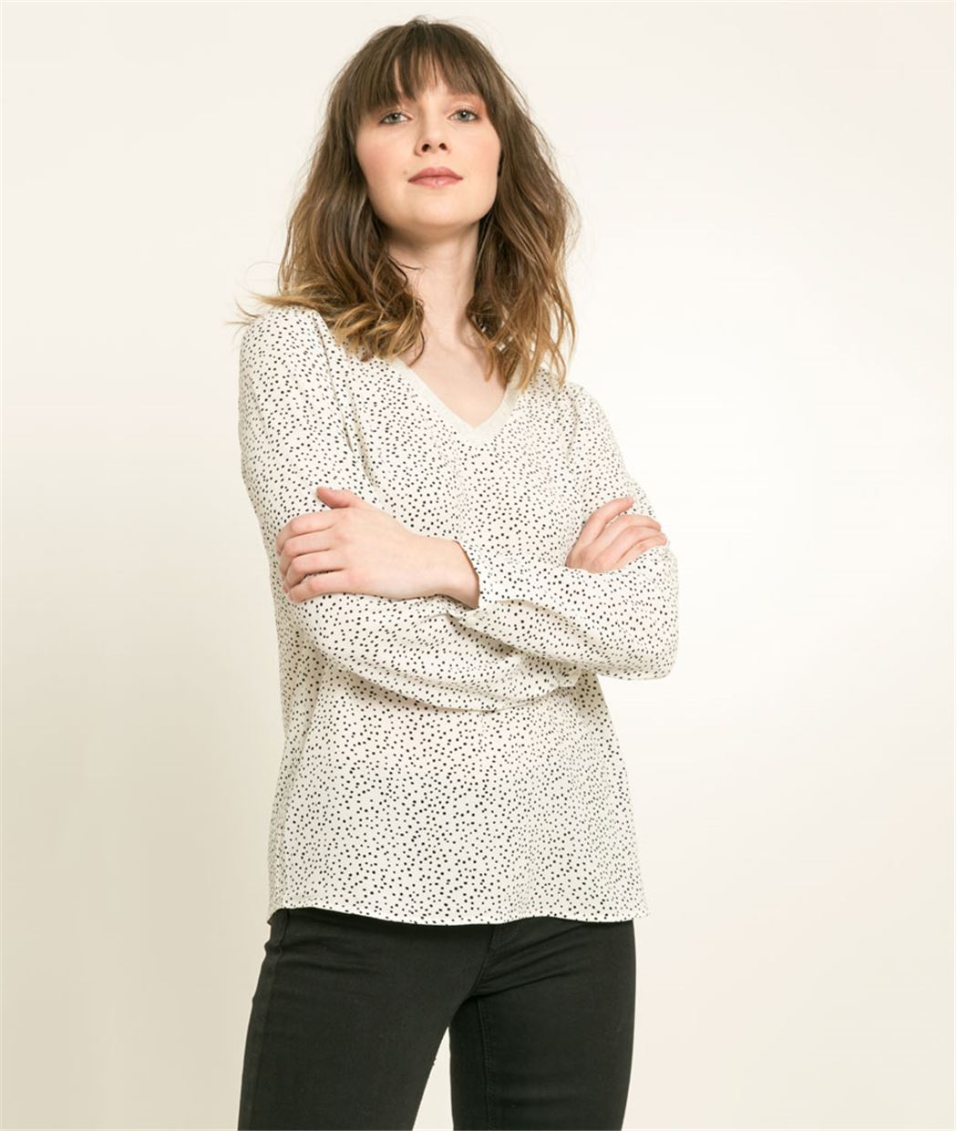 Blouse femme imprimé pois ECRU