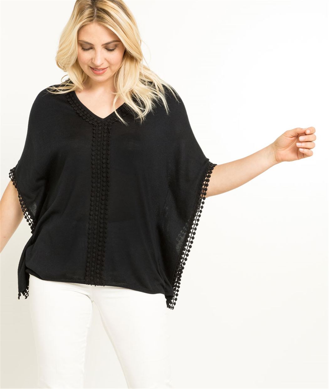 Pull femme fin esprit poncho NOIR