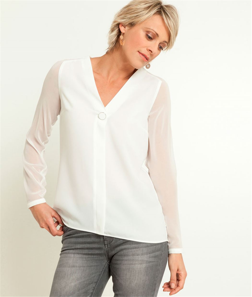 Chemisier femme bouton fantaisie ECRU