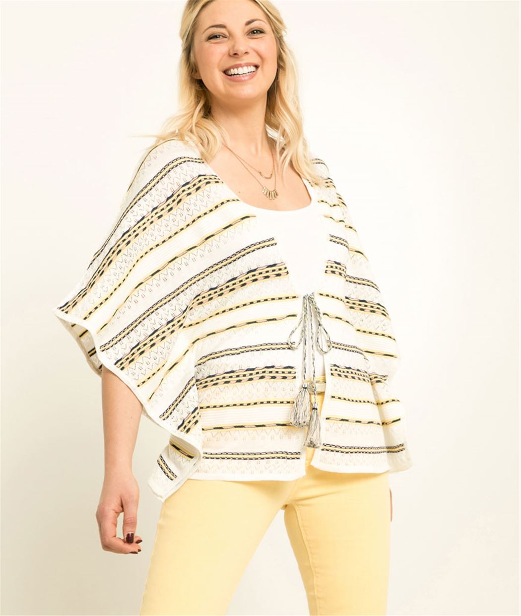 Poncho femme à rayures ECRU