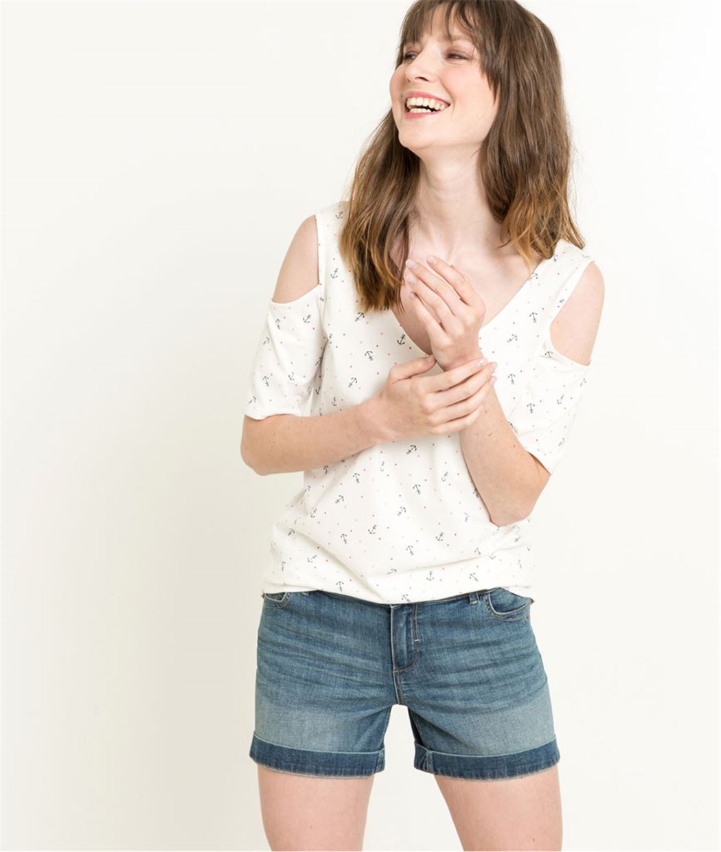 T-shirt femme épaules ouvertes BLANC