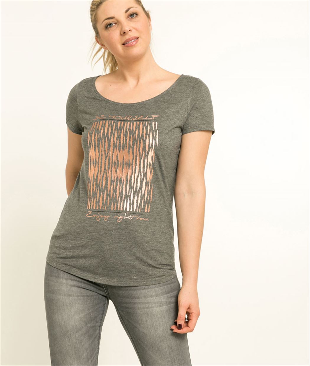 T-shirt femme manches courtes imprimé ANTHRACITE
