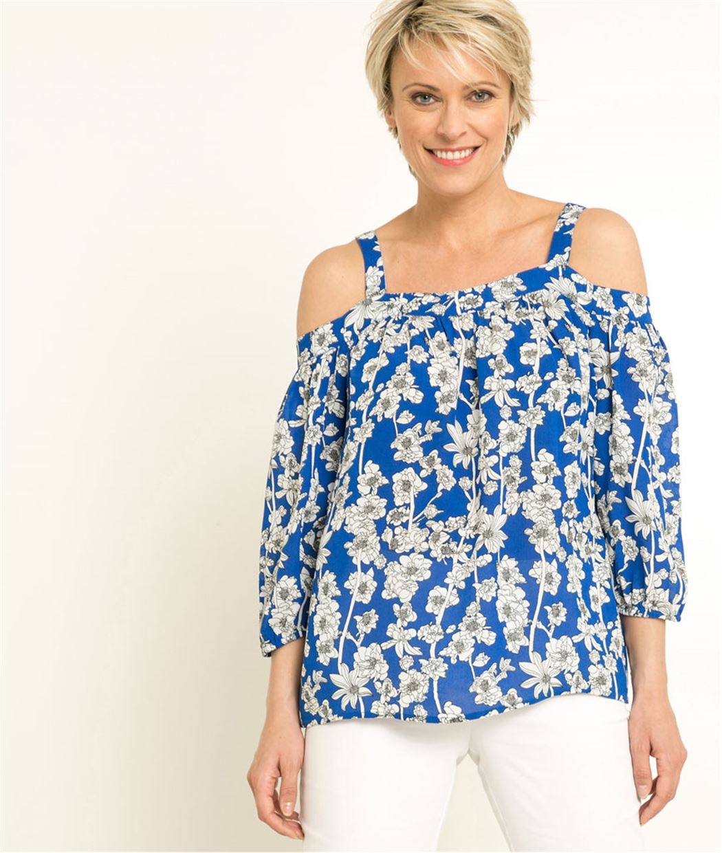 Blouse femme épaules dénudée manches 3/4 IMP.BLEU
